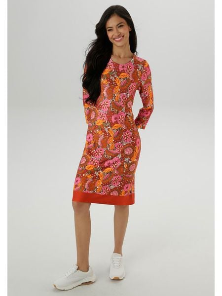 Aniston Sukienka w kolorze czerwono-różowym rozmiar: 44. Pomarańczowe sukienki damskie Aniston, bez wzorów, bez ramiączek. Za 91.56 zł.