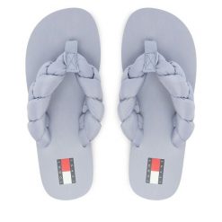 Japonki Tommy Jeans. Niebieskie klapki damskie Tommy Jeans, bez wzorów, z jeansu, bez obcasa, bez zapięcia. Za 189.99 zł.