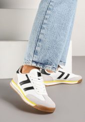 Białe Sneakersy z Geometrycznym Wzorem Naitiel. Białe obuwie sportowe damskie Born2be, z jeansu, bez zapięcia. Za 99.99 zł.