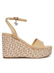 Guess Sandały FLJERL ELE04 Beżowy. Brązowe sandały damskie Guess, z aplikacjami, ze skóry, bez obcasa, na koturnie, bez zapięcia. Za 679.99 zł.