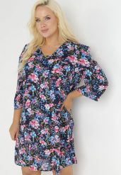 Granatowa Pudełkowa Sukienka z Rękawem 3/4 Wileen. Niebieskie sukienki damskie Born2be, z aplikacjami, bez ramiączek. Za 119.99 zł.