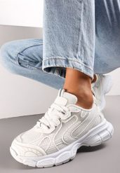Białe Sneakersy przed Kostkę na Grubej Podeszwie z Metalicznymi Wstawkami Aliras. Białe obuwie sportowe damskie Renee, przed kostkę, bez zapięcia. Za 109.99 zł.