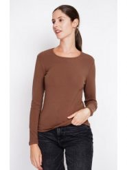 ASSUILI Koszulka w kolorze jasnobrązowym rozmiar: 36. Brązowe koszulki damskie Assuili, bez wzorów, z bawełny, bez kołnierzyka, bez ramiączek. Za 78.66 zł.