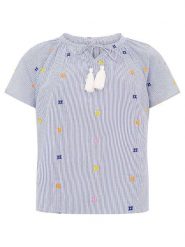 Zwillingsherz Bluzka "Stripe & Stitch" w kolorze niebieskim rozmiar: S/M. Niebieskie bluzki damskie Zwillingsherz, m, z aplikacjami, z bawełny, bez kołnierzyka, bez ramiączek. Za 104.99 zł.