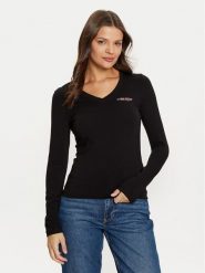Guess Jeans Bluzka W4YI21 J1314 Czarny Slim Fit. Czarne bluzki damskie Guess Jeans, m, z aplikacjami, z bawełny, bez kołnierzyka, bez ramiączek. W wyprzedaży za 109.99 zł.