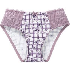 Figi "maxi" bonprix matowy bez z nadrukiem. Fioletowe figi bonprix, w koronkowe wzory, z koronki. Za 34.99 zł.