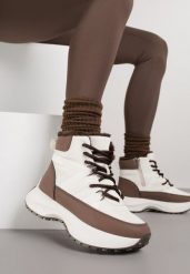 Beżowo-Brązowe Sportowe Śniegowce Chunky na Platformie Ishweda. Brązowe obuwie sportowe damskie Renee, z jeansu, bez zapięcia. Za 119.99 zł.