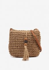 Ciemnobeżowa Pleciona Torebka z Frędzlami Tirauri. Brązowe shopper bag Renee, z jeansu, bez dodatków. Za 49.99 zł.
