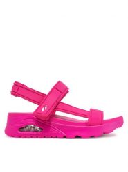 Skechers Sandały Uno-Fun Stand 119814/HTPK Różowy. Czerwone sandały damskie Skechers, bez wzorów, z materiału, bez obcasa, na koturnie, bez zapięcia. Za 209.99 zł.