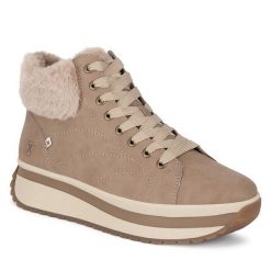 Botki Rieker Revolution Lifestyle. Brązowe botki damskie Rieker Revolution Lifestyle, bez obcasa, na płaskiej podeszwie, bez zapięcia. Za 499.99 zł.