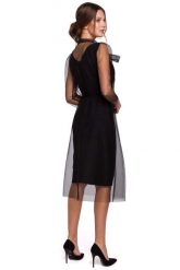 Czarna Elegancka Sukienka z Tiulem. Czarne sukienki damskie MAKEOVER, bez wzorów, z elastanu, eleganckie, bez ramiączek. Za 238.90 zł.