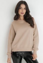 Ciemnobeżowa Bluza z Polarową Podszewką Colda. Brązowe bluzy damskie Born2be, xl, bez wzorów, z dresówki, bez kaptura. Za 59.99 zł.
