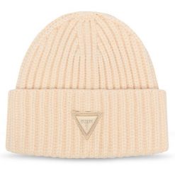 Czapka Guess. Brązowe czapki damskie Guess, na zimę, z aplikacjami. Za 154.99 zł.