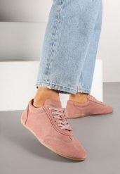 Różowe Skórzane Sneakersy w Klasycznym Stylu Fonavina. Czerwone obuwie sportowe damskie Born2be, z jeansu, bez zapięcia, trekkingowe. Za 129.99 zł.