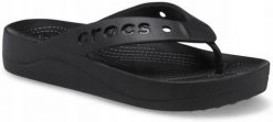 Japonki Dla Dorosłych Crocs Baya Platform Flip. Czarne klapki damskie Crocs, bez wzorów, z materiału, bez obcasa, bez zapięcia. Za 139.99 zł.