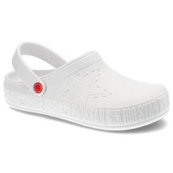 Klapki damskie Big Star, cholewka z tworzywa wsuwana konstrukcja profilowana wkładka gruba podeszwa, biały, II275003. Białe klapki damskie Big Star, bez wzorów, bez obcasa, bez zapięcia. Za 59.00 zł.