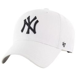 Czapka z daszkiem dla dorosłych MLB New York Yankees Cap. Białe czapki z daszkiem damskie 47 Brand, na lato, bez wzorów, z materiału. Za 99.99 zł.