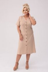 Sukienka Savannah - Len w odcieniu natury PLUS SIZE OVERSIZE XXL. Sukienki damskie Moda Size Plus Iwanek, bez wzorów, ze lnu, eleganckie, bez ramiączek. Za 429.90 zł.