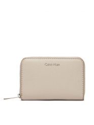 Calvin Klein Portfel Foil Logo Medium Zip Around LV04F1091G Beżowy. Brązowe portfele damskie Calvin Klein, bez wzorów, ze skóry. Za 219.99 zł.