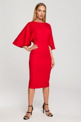 Sukienka ołówkowa z szerokimi rękawami czerwona z pelerynką. Czerwone sukienki damskie MOE, bez wzorów, z elastanu, eleganckie, bez ramiączek. Za 309.00 zł.