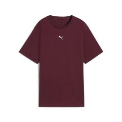 Damska koszulka o luźnym kroju ESS PUMA Ruby Shimmer Red. Czerwone bluzki damskie Puma, bez wzorów, sportowe, bez kołnierzyka, bez ramiączek. Za 99.00 zł.