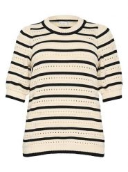 KAFFE curve Sweter w kolorze czarno-beżowym rozmiar: S. Brązowe swetry klasyczne damskie KAFFE curve, s, z bawełny, bez kołnierzyka. Za 104.99 zł.