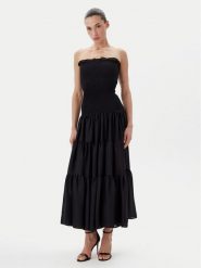 Eleh Sukienka wieczorowa ESS250137 Czarny Regular Fit. Czarne sukienki damskie Eleh, bez wzorów, z syntetyku, wizytowe, bez ramiączek. Za 379.99 zł.