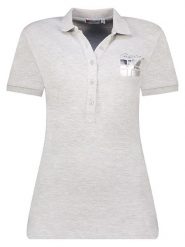 Geographical Norway Koszulka polo w kolorze jasnoszarym rozmiar: L. Szare bluzki damskie Geographical Norway, l, bez wzorów, bez kołnierzyka, bez ramiączek. Za 41.69 zł.