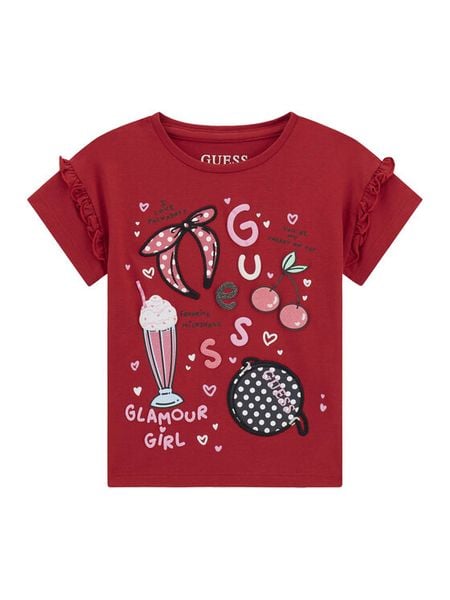Guess T-Shirt K6RI04 K6YW4 Czerwony Regular Fit. Czerwone koszulki i t-shirty dziewczęce Guess, z aplikacjami, z bawełny, bez kołnierzyka, bez ramiączek. Za 119.99 zł.