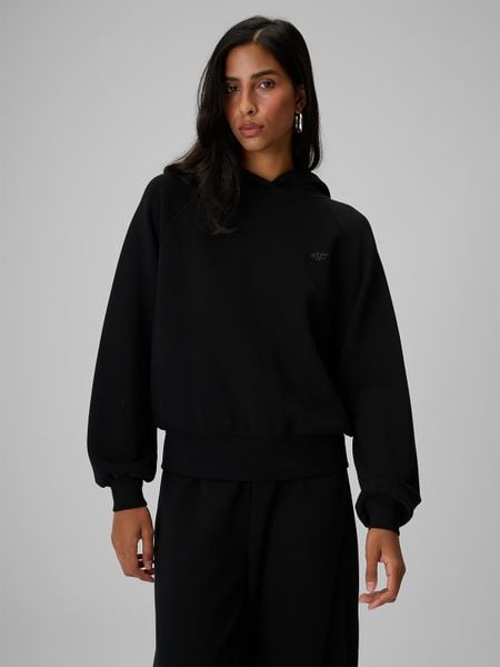 4F Bluza dresowa regular z kapturem damska - czarna L. Czarne bluzy damskie 4F, l, bez wzorów, z dresówki. Za 169.99 zł.