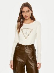 Guess Bluzka W5RR39 Z2NQ2 Biały Regular Fit. Białe bluzki damskie Guess, m, z aplikacjami, z wiskozy, bez kołnierzyka, bez ramiączek. Za 209.99 zł.