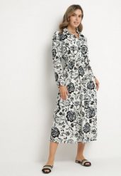 Niebieska Sukienka Koszulowa z Wiskozy w Kwiaty z Wiązanym Paskiem Lorkia. Niebieskie sukienki damskie Born2be, bez wzorów, z wiskozy, eleganckie, bez ramiączek. Za 169.99 zł.