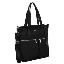 Shopperka w czarnym kolorze z zewnętrznymi kieszeniami i dopinanym paskiem Peterson PTN CTY-05. Czarne torebki klasyczne damskie Peterson, bez dodatków. Za 99.99 zł.