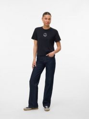 Vero Moda Koszulka w kolorze czarnym rozmiar: L. Czarne bluzki damskie Vero Moda, l, bez wzorów, z bawełny, bez kołnierzyka, bez ramiączek. Za 74.81 zł.