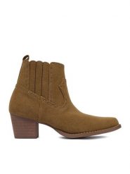 DeeZee Kowbojki LR230702 Brązowy. Brązowe botki damskie DeeZee, z materiału, bez obcasa, na słupku, bez zapięcia. Za 179.99 zł.