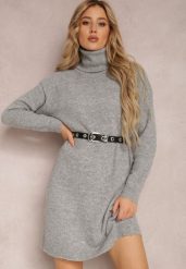 Szara Sukienka Milana. Szare sukienki damskie Renee, bez wzorów, z dzianiny, bez ramiączek. W wyprzedaży za 111.99 zł.