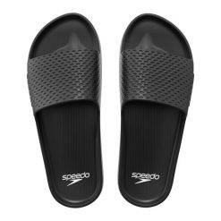 Klapki basenowe antypoślizgowe damskie Speedo Slide Entry. Czarne klapki damskie Speedo, bez wzorów, bez obcasa, bez zapięcia. Za 64.99 zł.