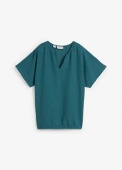 Bluzka oversize z elastycznym brzegiem. Niebieskie bluzki damskie bonprix, bez wzorów, bez kołnierzyka, bez ramiączek. Za 77.99 zł.