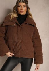 Brązowa Kurtka Sztruksowa o Prostym Kroju z Szerokim Kołnierzem Reanieth. Brązowe kurtki damskie Renee, l, bez wzorów, z jeansu, bez kaptura. Za 219.99 zł.