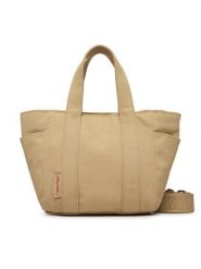 Calvin Klein Torebka Webbing Strap Canvas Small Tote LV04F3384G Beżowy. Brązowe torebki klasyczne damskie Calvin Klein, z materiału, bez dodatków. Za 489.99 zł.