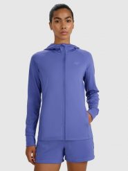 4F Bluza treningowa regular szybkoschnąca damska - granatowa L. Niebieskie bluzy damskie 4F, l, bez wzorów, z dzianiny, z kapturem. Za 199.99 zł.