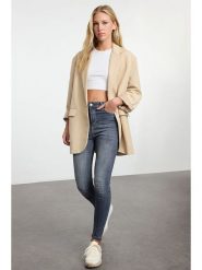 Trendyol Dżinsy - Skinny fit - w kolorze granatowym rozmiar: 38. Niebieskie jeansy damskie Trendyol, z podwyższonym stanem. Za 123.53 zł.