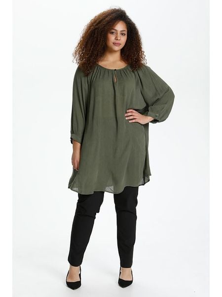 KAFFE curve Tunika "Ami" w kolorze zielonym rozmiar: 46. Zielone tuniki damskie KAFFE curve, na imprezę, bez wzorów, z wiskozy, bez kołnierzyka, bez ramiączek. Za 74.81 zł.