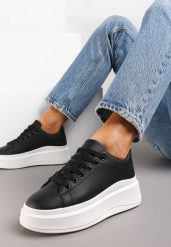 Czarne Sneakersy Ozdobione Brokatem na Platformie Aeliris. Czarne obuwie sportowe damskie Renee, z jeansu, bez zapięcia. Za 69.99 zł.