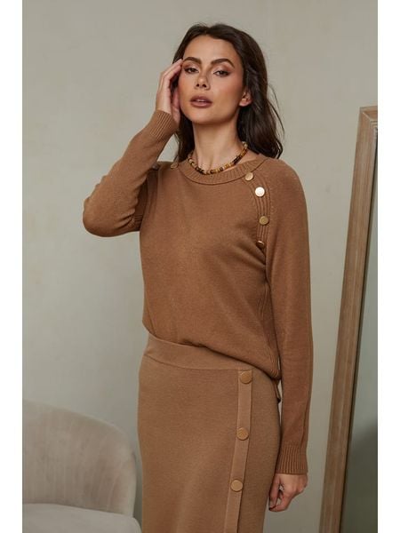 Joséfine Sweter "God" w kolorze jasnobrązowym rozmiar: XL. Brązowe swetry klasyczne damskie Joséfine, xl, ze splotem, bez kołnierzyka. Za 161.73 zł.