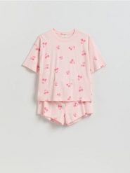 Wzorzysta piżama dwuczęściowa - różowy. Czerwone piżamy damskie Reserved, bez wzorów, z bawełny, bez ramiączek. Za 69.99 zł.