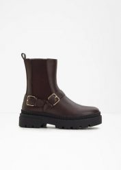 Sztyblety. Brązowe botki damskie bonprix, bez obcasa, bez zapięcia. Za 189.99 zł.