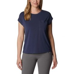 Koszulka damska Columbia Boundless Trek Short Sleeve Tee z krótkim rękawem. Niebieskie koszulki damskie Columbia, l, bez wzorów, z elastanu, bez kołnierzyka, bez ramiączek. Za 171.00 zł.