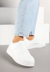 Białe Sneakersy w Stylu Klasycznych Tenisówek na Platformie Asdisa. Białe obuwie sportowe damskie Born2be, z jeansu, bez zapięcia, tenisowe. Za 89.99 zł.