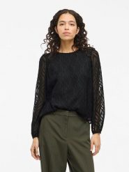 Vila Bluzka "Vimika" w kolorze czarnym rozmiar: 34. Czarne bluzki damskie Vila, bez wzorów, bez kołnierzyka, bez ramiączek. Za 87.19 zł.